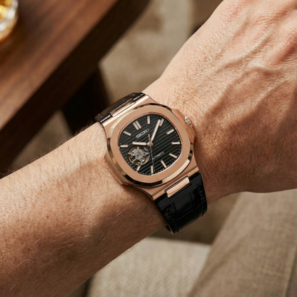 Nautiko - Rose Gold Black Leather