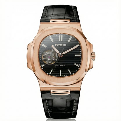 Nautiko - Rose Gold Black Leather